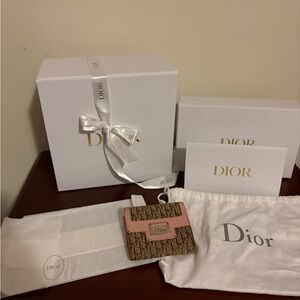 Dior Brown Monogram Canvas Wallet with Pink Trim